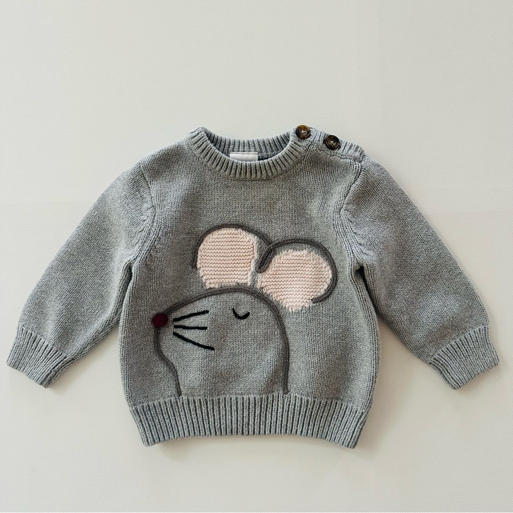 Hanna Andersson 75 Baby Girl 12-18 Months Mouse Gray Sweater